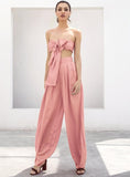 Primetime Looks-High-waisted tube pants and top in pink