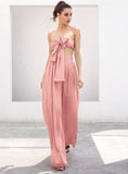 Primetime Looks-High-waisted tube pants and top in pink