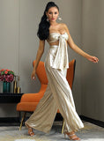 High-Waisted Tube top and Pants in gold