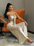 High-Waisted Tube top and Pants in gold