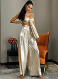 High-Waisted Tube top and Pants in gold