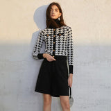 Houndstooth Print Vintage-Inspired Sweater