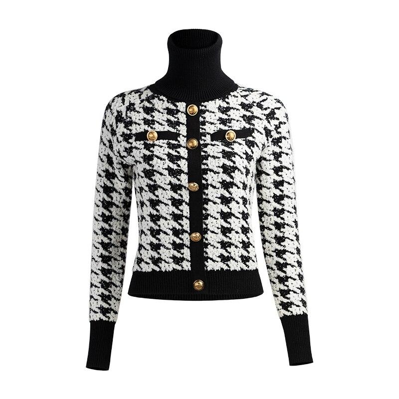 Houndstooth Print Vintage-Inspired Sweater