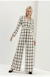 Primetime Looks-Houndstooth V-Neck twill belted jumpsuit