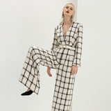 Primetime Looks-Houndstooth V-Neck twill belted jumpsuit