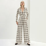 Primetime Looks-Houndstooth V-Neck twill belted jumpsuit