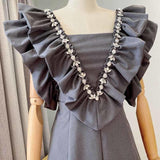 IRMA Embellished Ruffled Sleeve Mini Dress