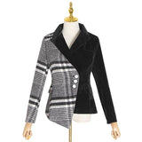 Irregular wool and velvet plaid blazer