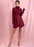 ISOLDE pleated mini dress in wine red