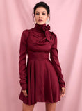 ISOLDE pleated mini dress in wine red