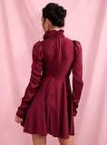 ISOLDE pleated mini dress in wine red