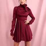 ISOLDE pleated mini dress in wine red