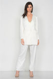 Primetime Looks-Ivory Silk Boyfriend Blazer & Chic High-waist Pleated Ankle Pant Set