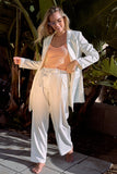 Primetime Looks-Ivory Silk Boyfriend Blazer & Chic High-waist Pleated Ankle Pant Set