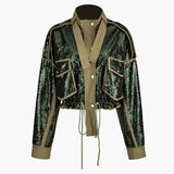 Sequinned patchwork short jacket