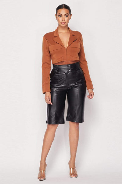 JANAE Deep-v Cropped Blazer Bodysuit
