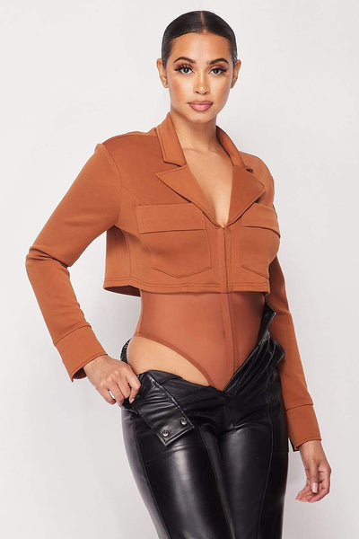 JANAE Deep-v Cropped Blazer Bodysuit
