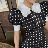 JAZEL Polka dot Tassel Puff Mini Dress
