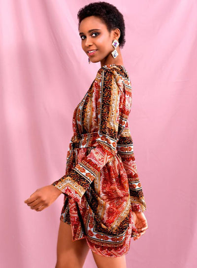 JEWEL Plunge Mini Dress in reds