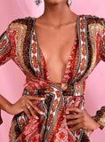 JEWEL Plunge Mini Dress in reds