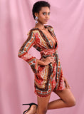JEWEL Plunge Mini Dress in reds