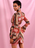 JEWEL Plunge Mini Dress in reds
