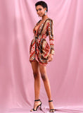 JEWEL Plunge Mini Dress in reds