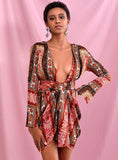 JEWEL Plunge Mini Dress in reds