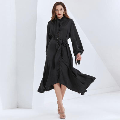 JORDANA asymmetric beaded black dress