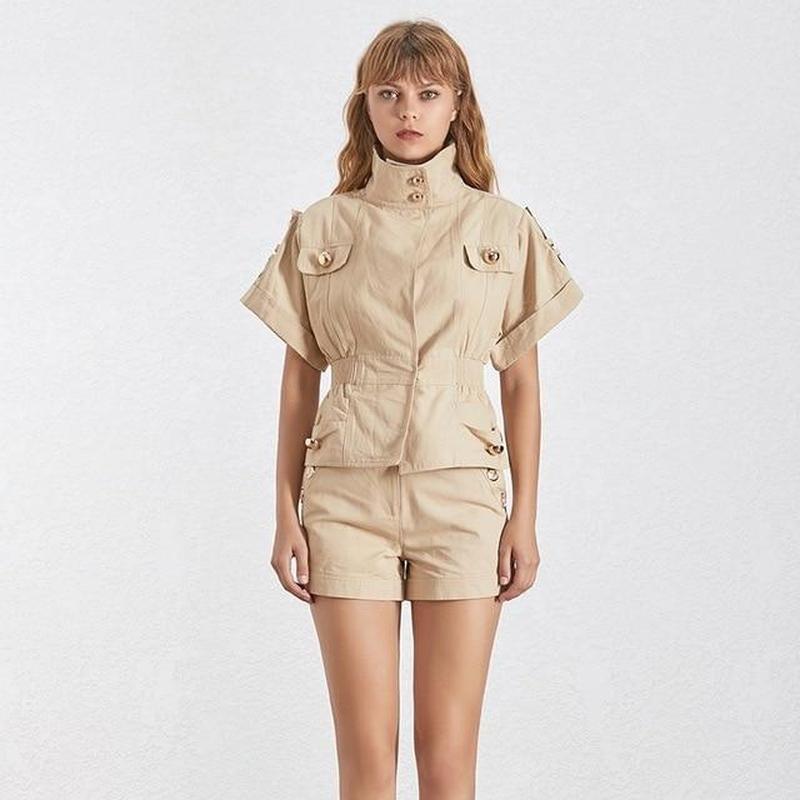 Primetime Looks-Jungle Jane turtleneck jacket and shorts in khaki beige