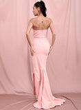 KARINA Feather Trim Slit Gown in Pink