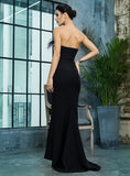 KARINA Feather Trim Slit Gown in Black