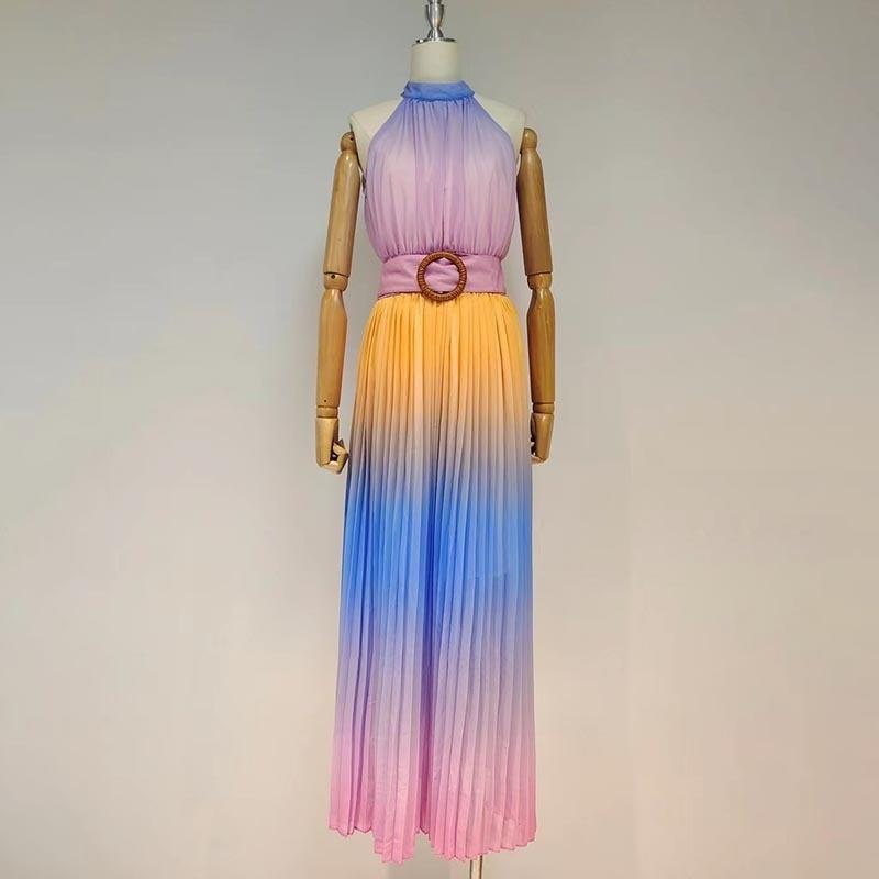 KAROLINA Gradient Print Pleated Midi Dress