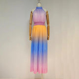 KAROLINA Gradient Print Pleated Midi Dress