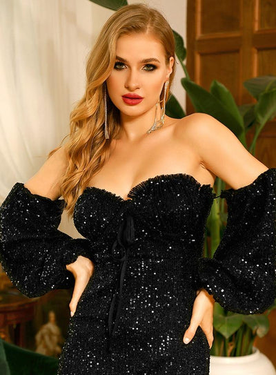 KATARINA Sequins High-Slit Party Dress