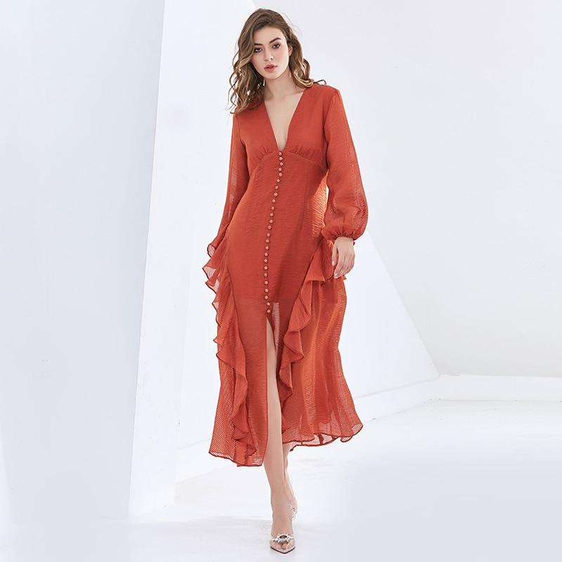 KAYLA Button Down Ruffled Midi Dress in colors