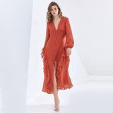 KAYLA Button Down Ruffled Midi Dress in colors