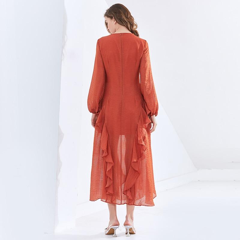 KAYLA Button Down Ruffled Midi Dress in colors