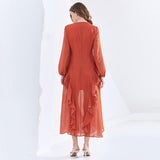 KAYLA Button Down Ruffled Midi Dress in colors