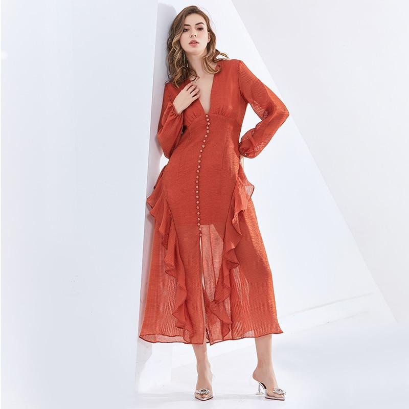KAYLA Button Down Ruffled Midi Dress in colors