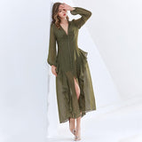 KAYLA Button Down Ruffled Midi Dress in colors