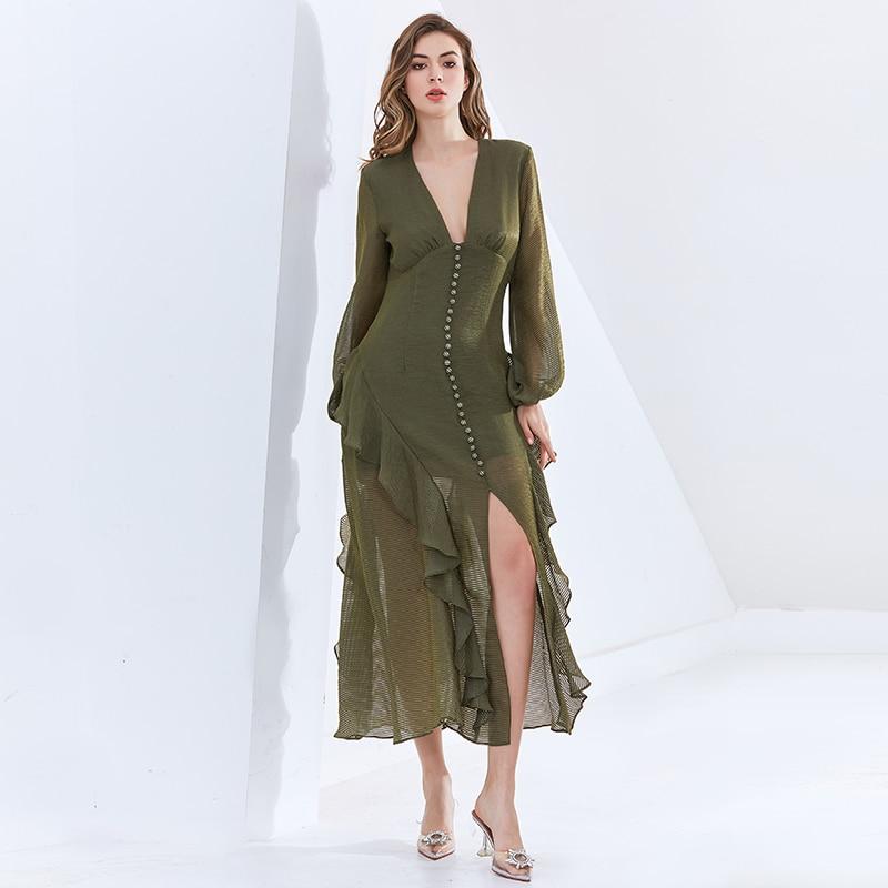KAYLA Button Down Ruffled Midi Dress in colors
