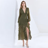 KAYLA Button Down Ruffled Midi Dress in colors