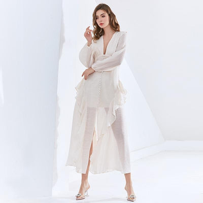 KAYLA Button Down Ruffled Midi Dress in colors