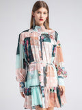 KHAI Stand collar Lantern Sleeve Dress