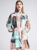 KHAI Stand collar Lantern Sleeve Dress