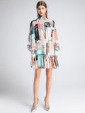 KHAI Stand collar Lantern Sleeve Dress