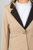 Primetime Looks-Khaki lapel collar short blazer