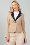 Primetime Looks-Khaki lapel collar short blazer