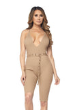 Primetime Looks-Knit Belted Beige Romper